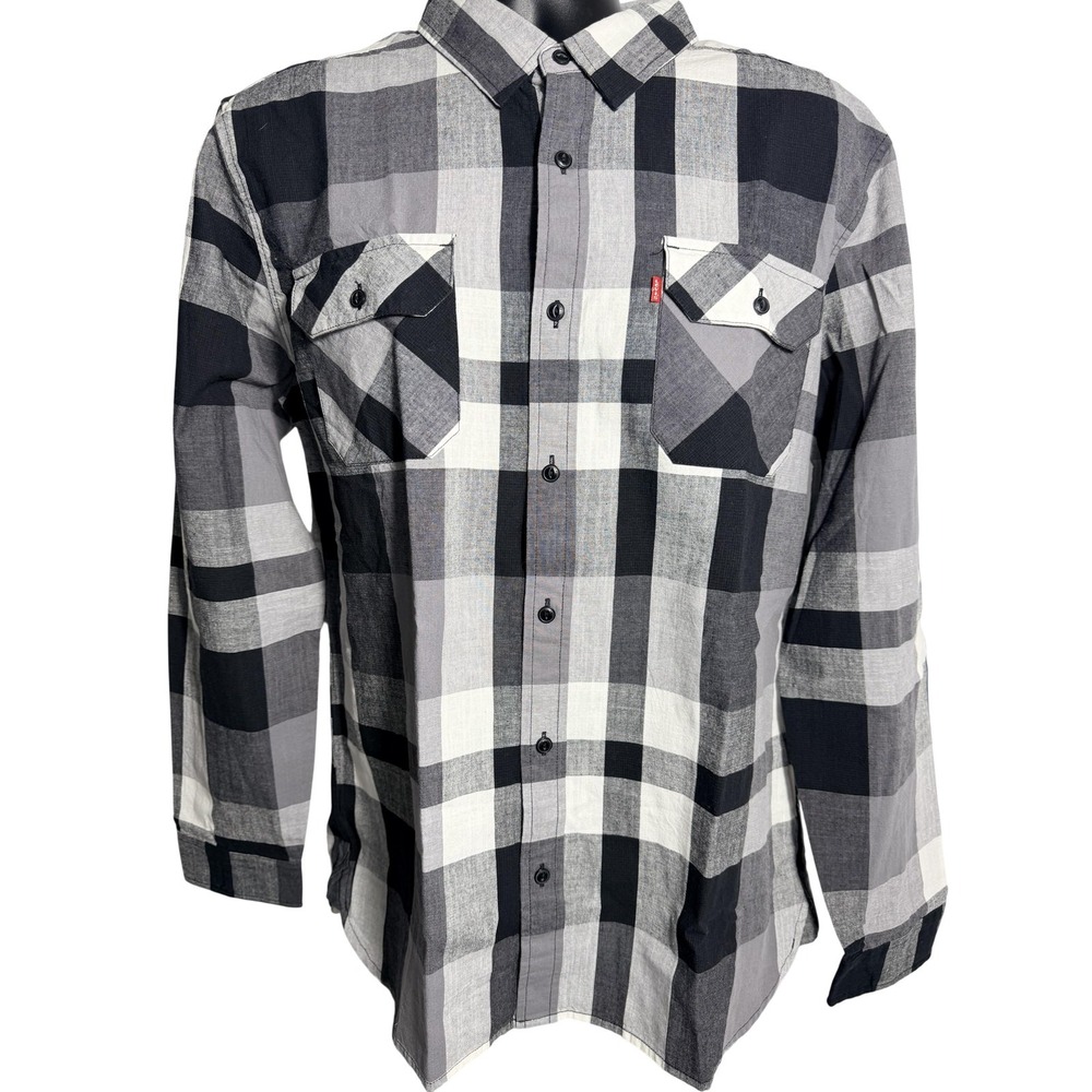 Levi's Shirt Mens Large Black‎ Gray Plaid Long Sleeve Button Front Casual Caviar